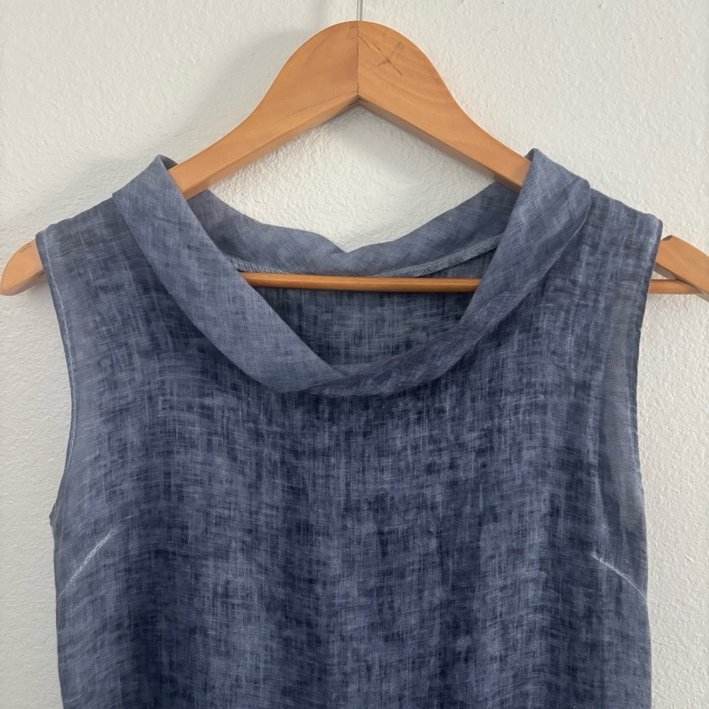 100% Linen Made in Italy Midi Sleeveless Blue Linen Shift Dress Sz M Unbranded - Picture 3 of 11